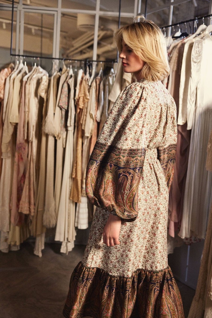 Klaer ByTiMo | Crepe Satin Midi Dress Vintage Paisley Beige