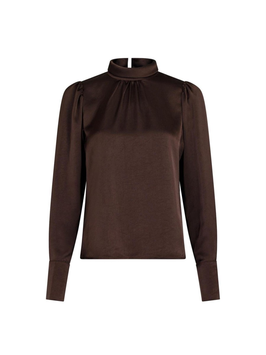 Klaer Neo Noir | Toria Heavy Sateen Blouse Dark Brown Saddlebrown