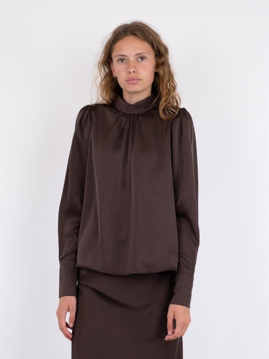 Klaer Neo Noir | Toria Heavy Sateen Blouse Dark Brown Saddlebrown