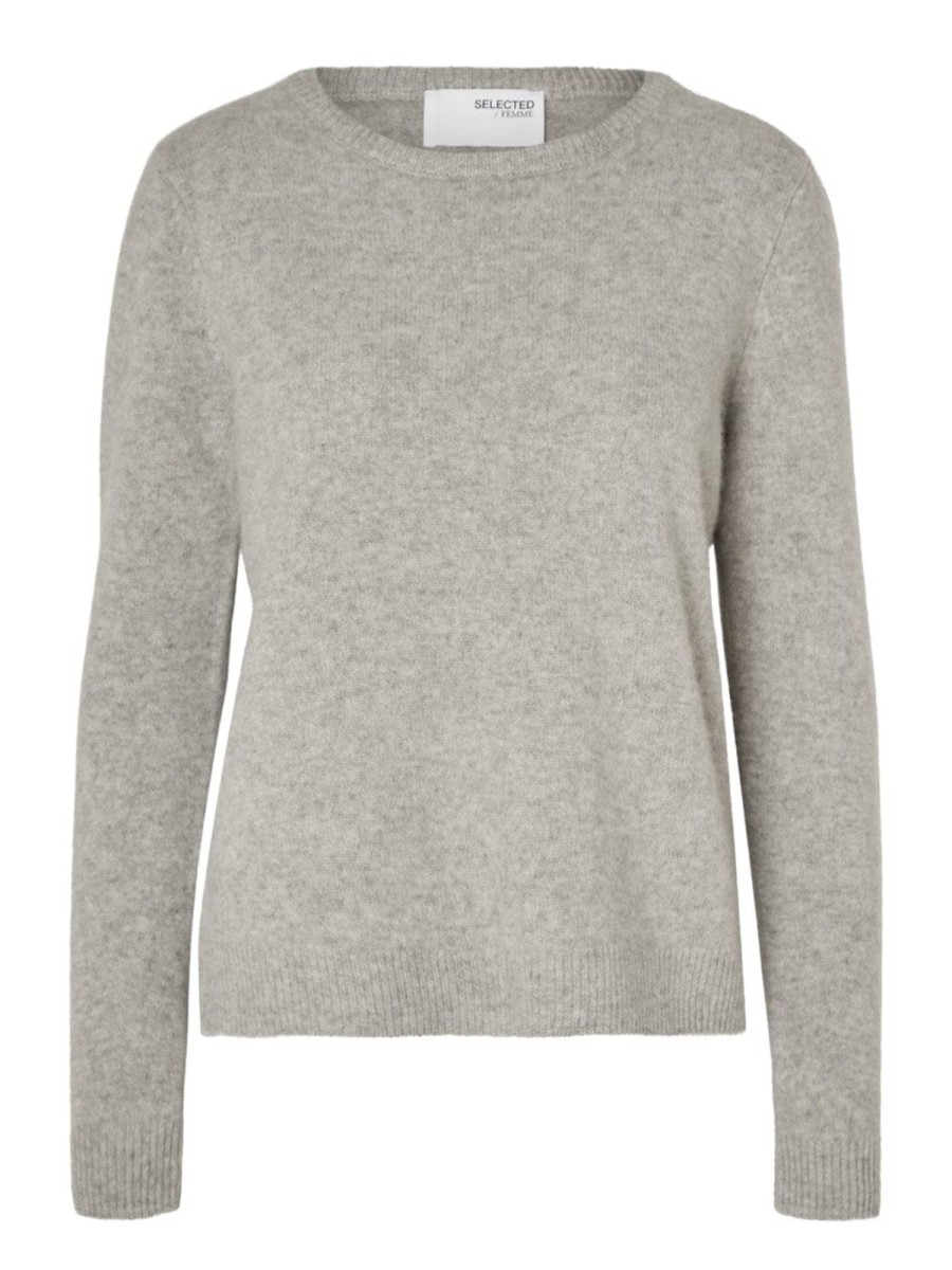 Klaer Selected Femme | Manila Ls Knit Cashmere O-Neck Light Grey Melange Gray