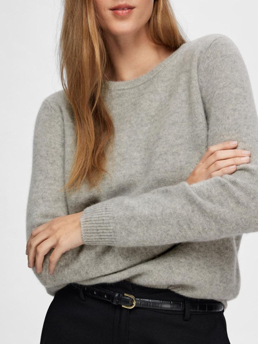 Klaer Selected Femme | Manila Ls Knit Cashmere O-Neck Light Grey Melange Gray