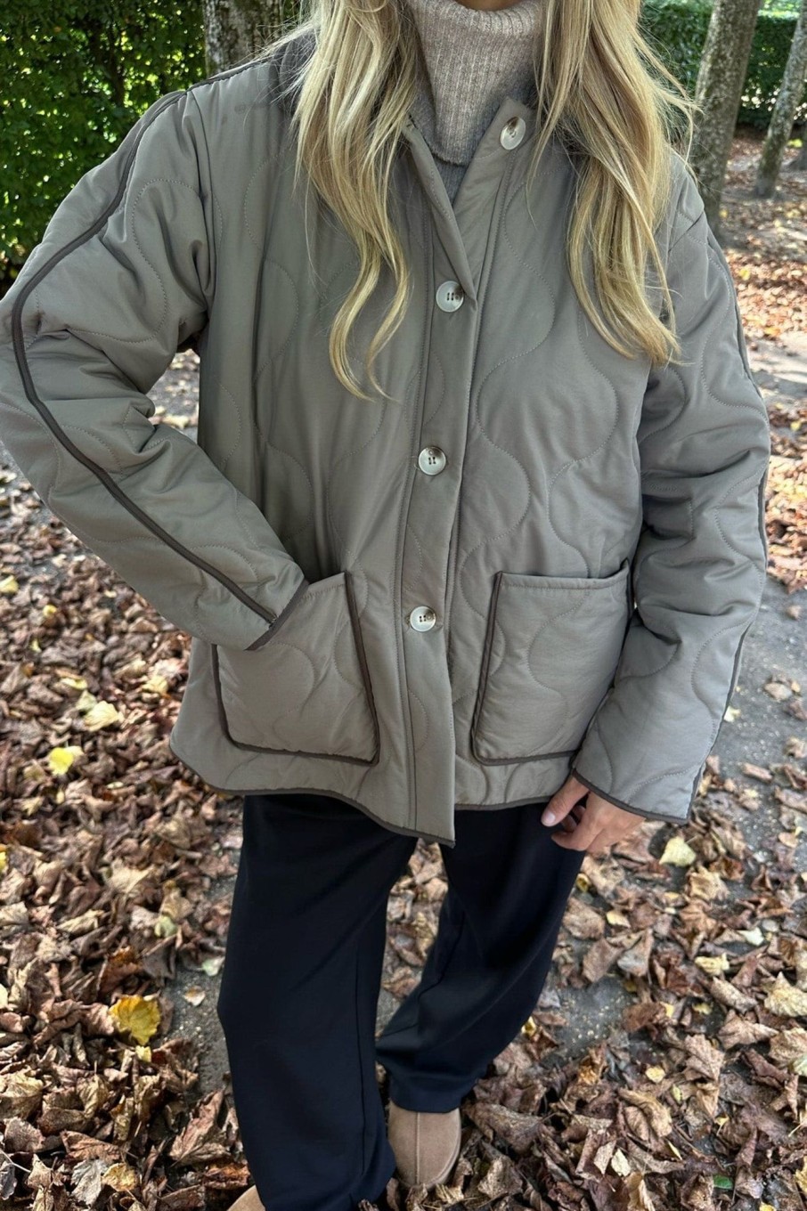 Klaer BYIC | Josie Quilted Jacket Army/Brown Saddlebrown