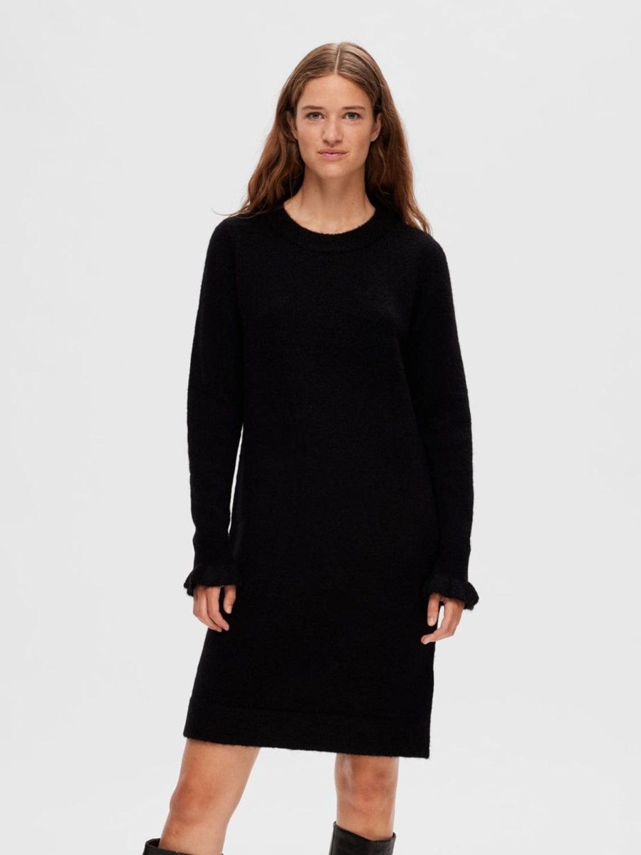 Klaer Selected Femme | Sia Ras Frill Ls Knit Dress Black