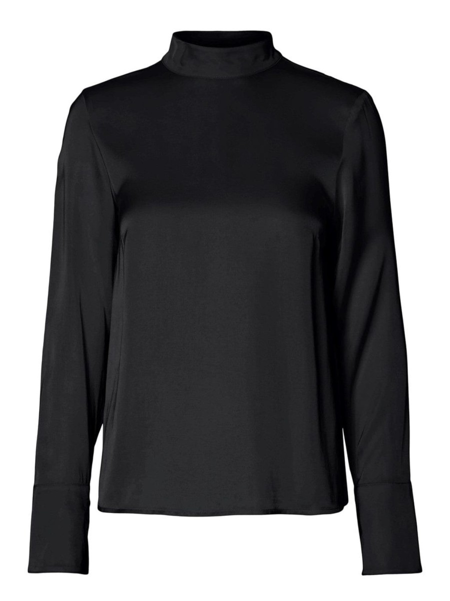 Klaer Selected Femme | Ivy Ls Satin Top B Black