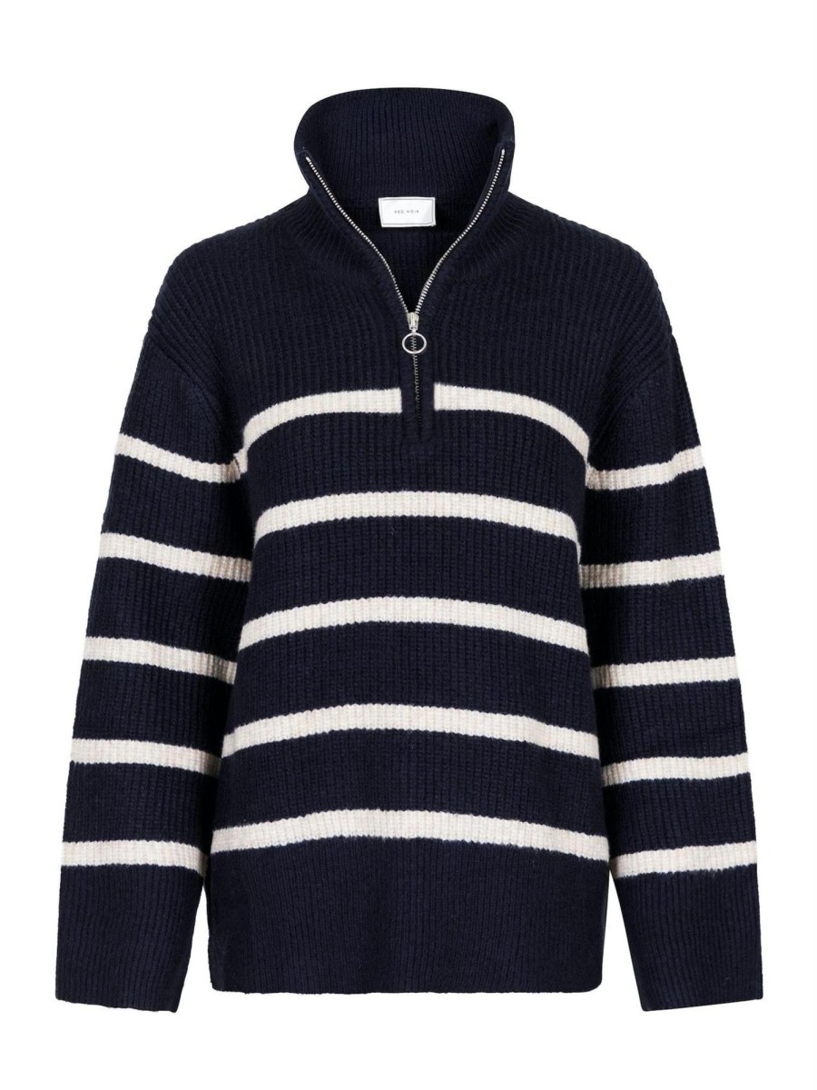 Klaer Neo Noir | Nevena Stripe Knit Blouse Navy/Sand Blue