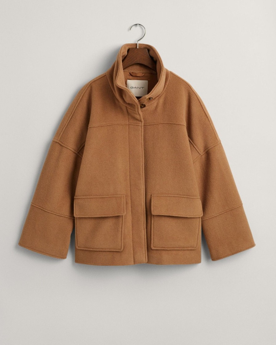 Klaer GANT | Cropped Wool Jacket Warm Khaki Saddlebrown